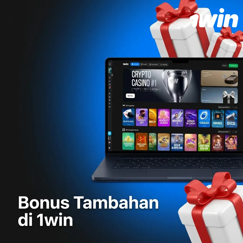 Bonus tambahan 1win meliputi cashback mingguan, reload, free bet, turnamen slot, dan program loyalitas VIP eksklusif
